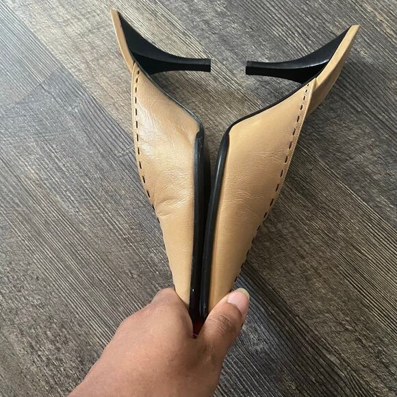 Hermès Tan Leather Stitched Trim Mule Heels, Sz 38 / 7.5 - Picture 10 of 16